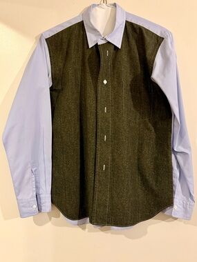 Comme des Garcons Two-Tone Dress Shirt in Light Blue and Olive